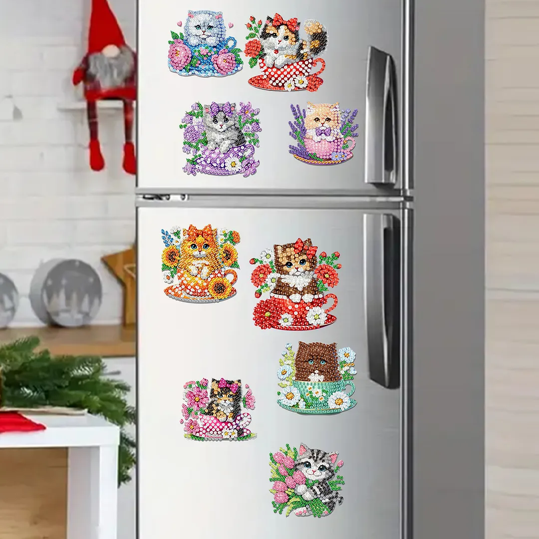 20Pcs Cat DIY Diamond Painting Magnets Kits for Beginners Adults DIY Crafts