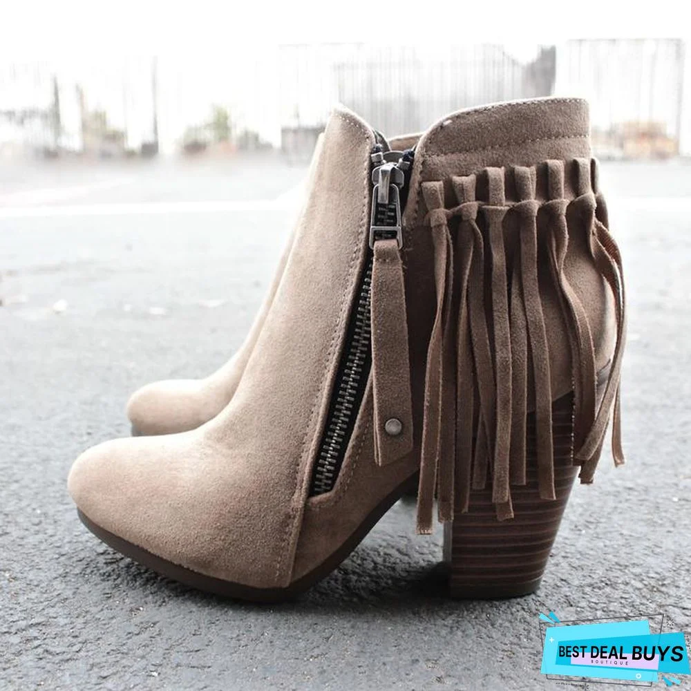 Boho Fringe Ankle Booties Winter Boots