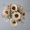 9 Stems Artificial Sunflower Bunch Autumn Home Interior Table Styling Wedding Floral Decor