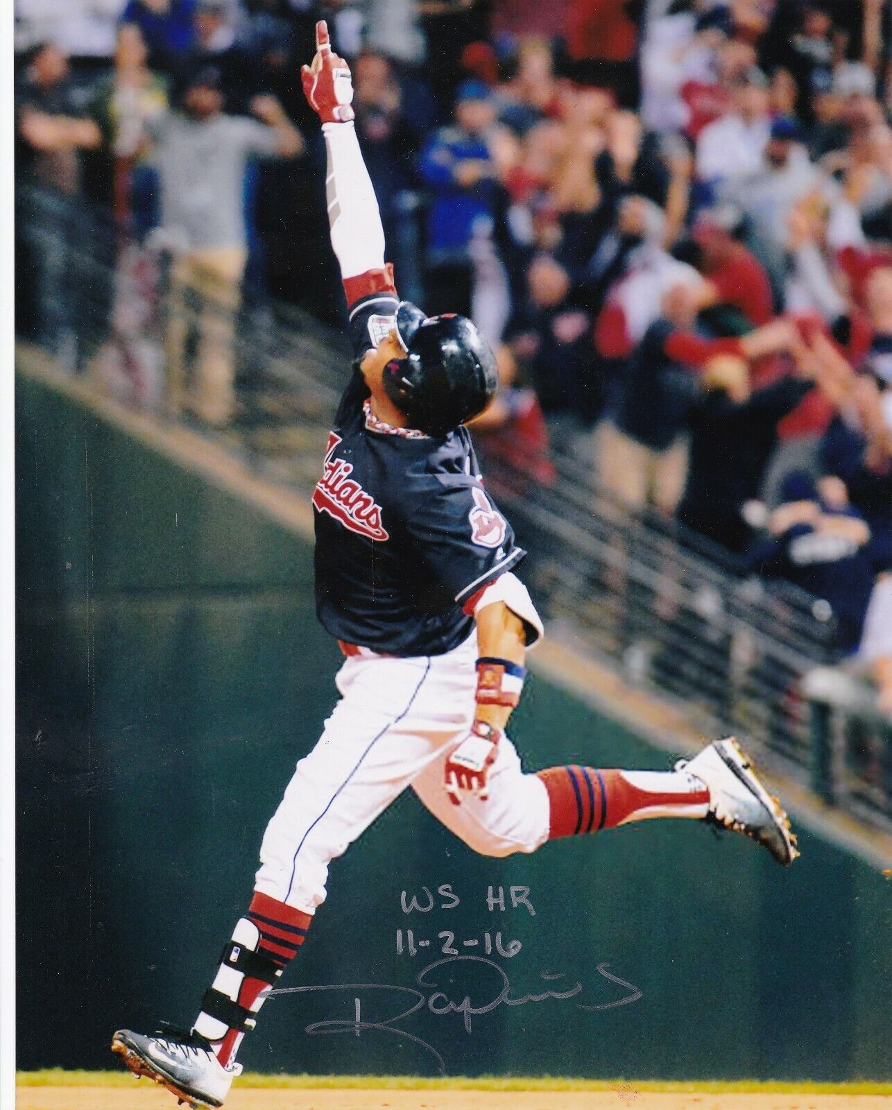 RAJAI DAVIS CLEVELAND INDIANS WS HR 11-2-16 ACTION SIGNED 8x10