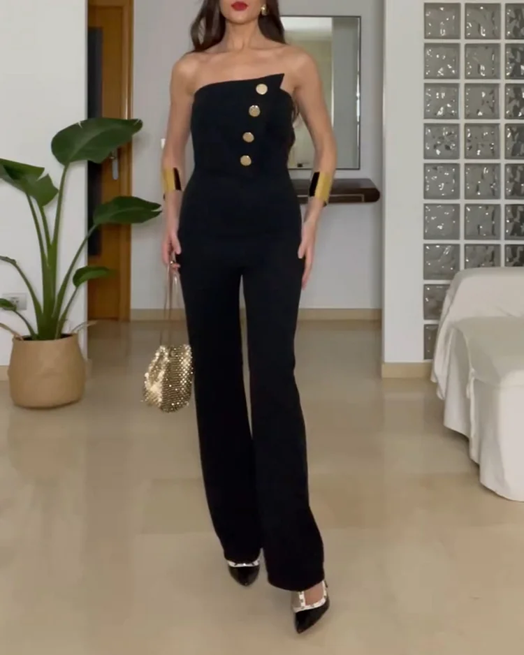 Women's solid color tube top jumpsuit