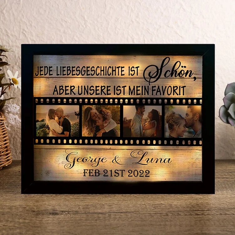 Kettenmachen "Jede Liebesgeschichte Ist Schön" - Personalisierte Fotoleinwand Bilderrahmen- Geschenke für Paare