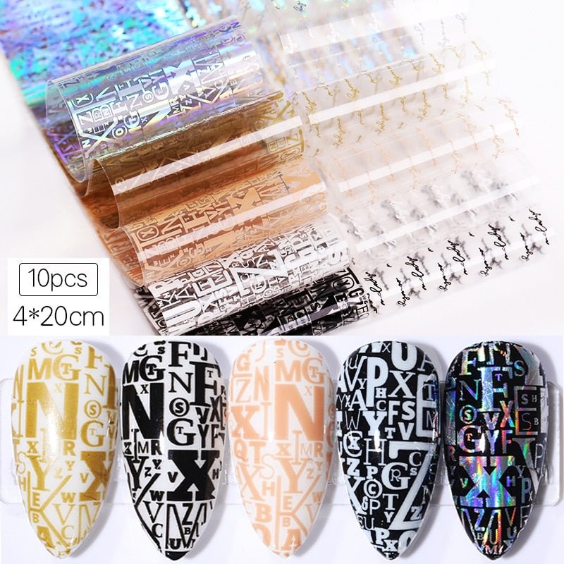 10 Pcs Pattern Nail Foil Stickers Black And White Pattern Nail Art Transfer Stickers Decals Decoration With Shiny Effect