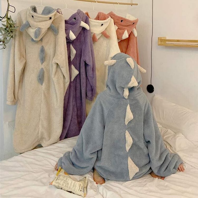 Cartoon Dinosaur Hooded Pajamas Dress - Modakawa