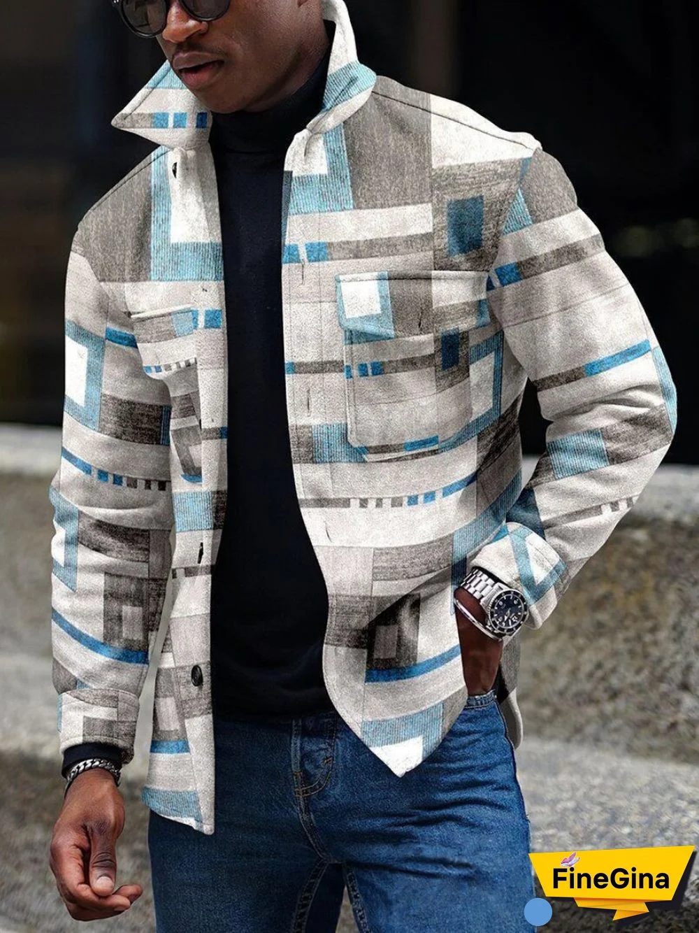 Apricot Men's Casual Geometric Pattern Jacket 004