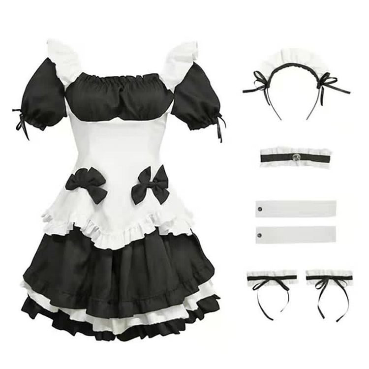 Off Shoulder Bow Knot Lace Up Maid Dress Lingerie - Modakawa Modakawa
