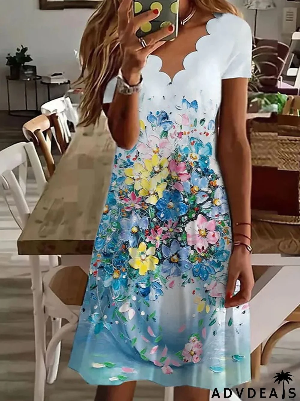 Women's Casual Dress Shift Dress Midi Dress White Navy Blue Blue Short Sleeve Floral Print Spring Summer V Neck Vacation 2024 S M L XL XXL 3XL