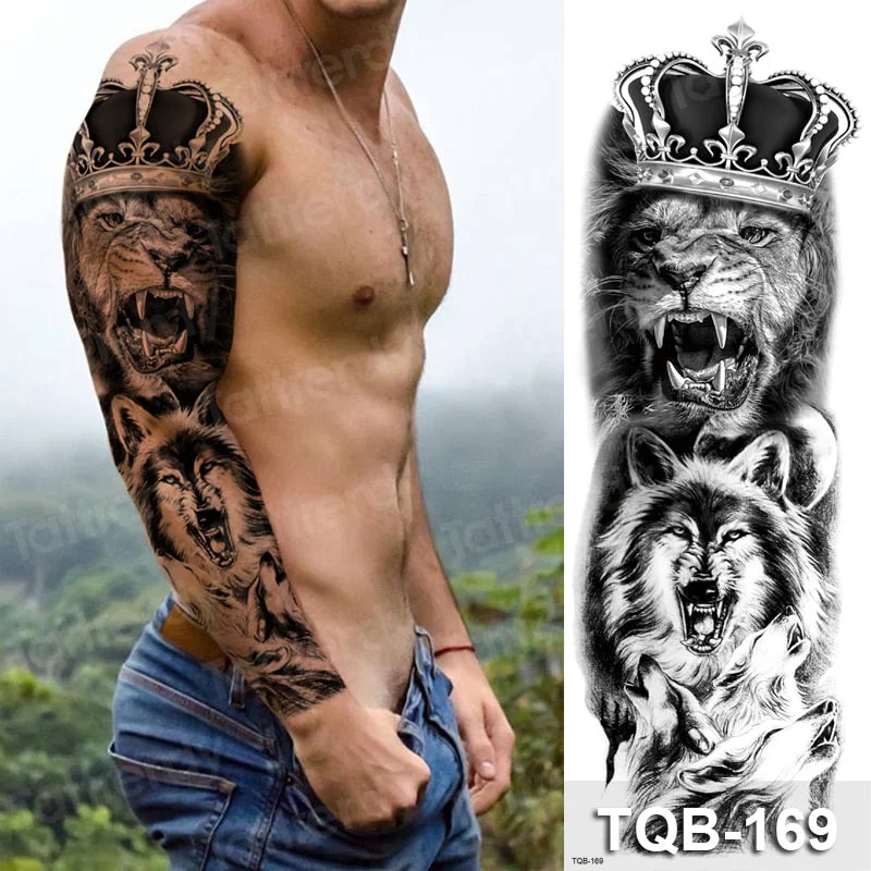 clock lion king fox forest temporary tattoos men sexy body art makeup tattoo sticker black waterproof custom totem maori tatoo