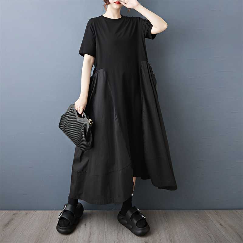 Simple Black Knit Short Sleeve Maxi Dress