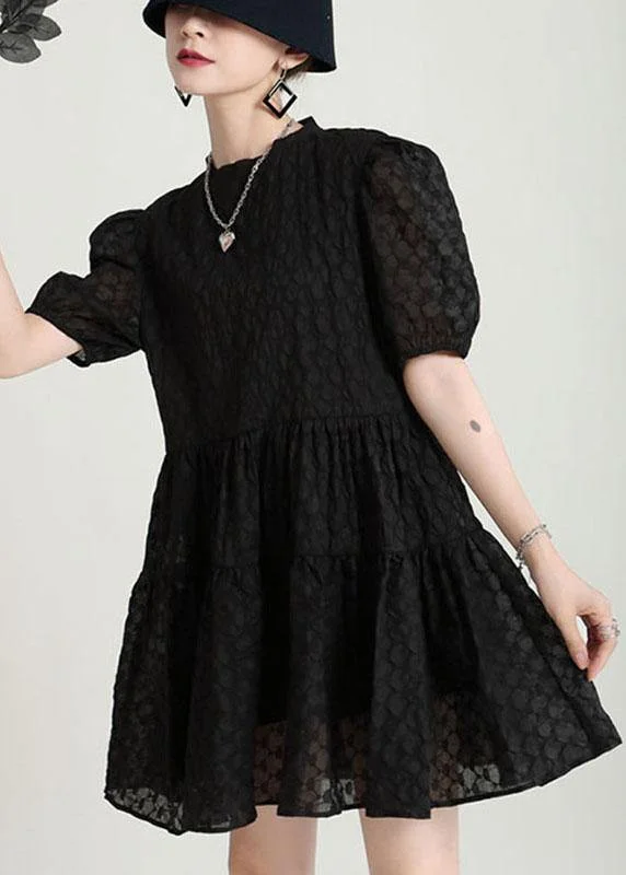 Style Black Puff Sleeve Patchwork Summer A Line Dresses