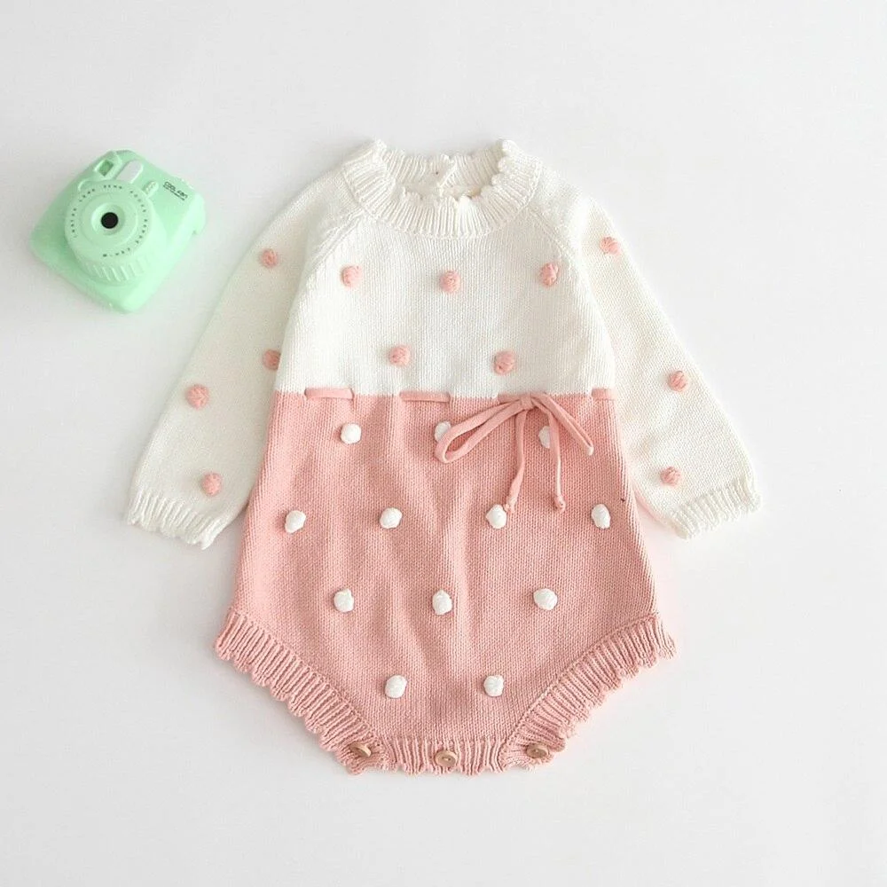 Baby Girls Knitted Bodysuit 2021 Spring Infant Newborn Long Sleeve Solid Ruffled Jumpsuit Outfit Set Baby Spring Autumn Clothing