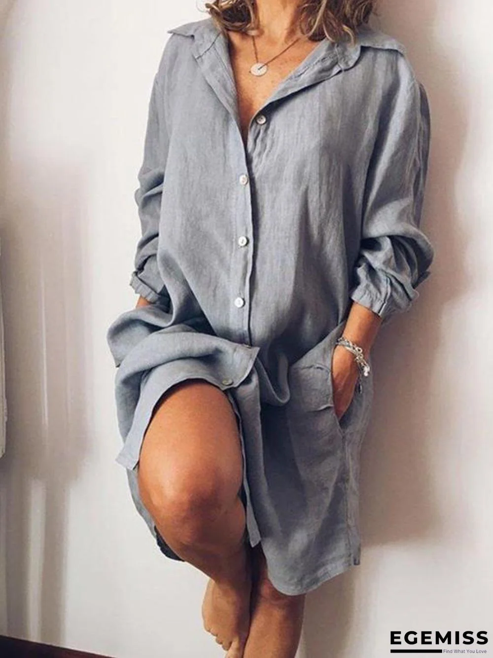 Casual V Neck Linen Casualdress | EGEMISS