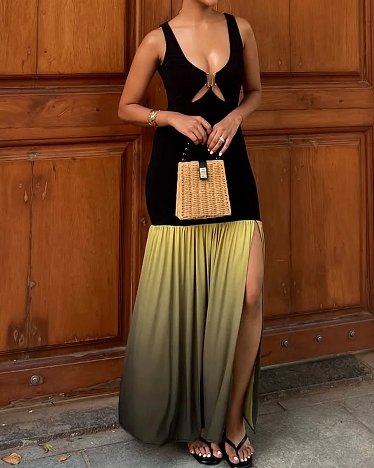 Sleeveless solid color patchwork dress