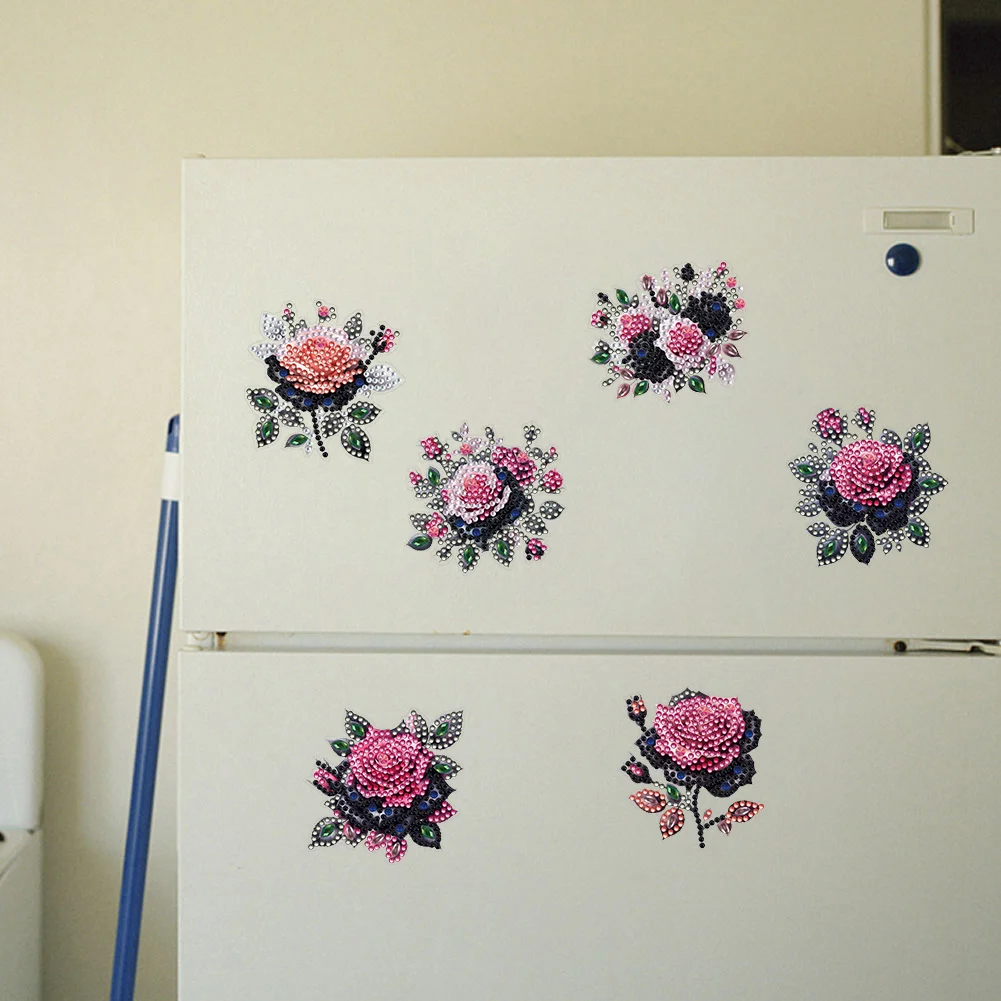 6pcs DIY Rose Special Shape Diamond Painting Fridge Magnet for Adults Kids Beginners