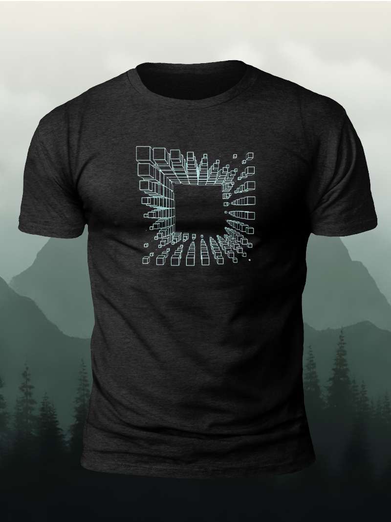 Wireframe Mesh Cube Printed T-shirt