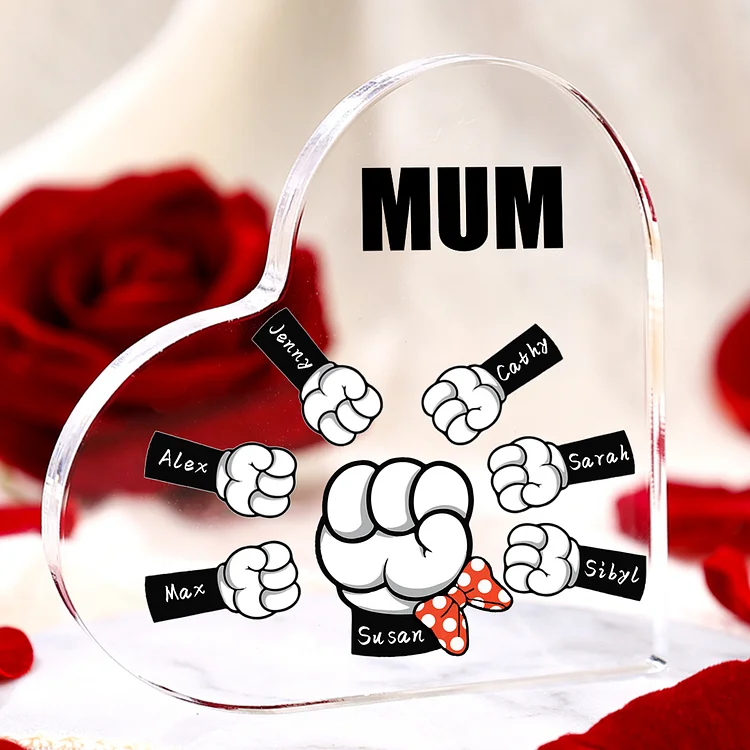 7 Names-Personalized Family Fist Bump Acrylic Ornament-Custom Text Acrylic Family Heart Keepsake Desktop Ornament For Family