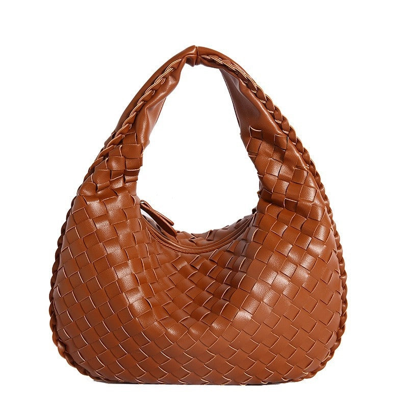 Women’s Medium Pu Leather Solid Color Streetwear Weave Dumpling Shape Zipper Handbag