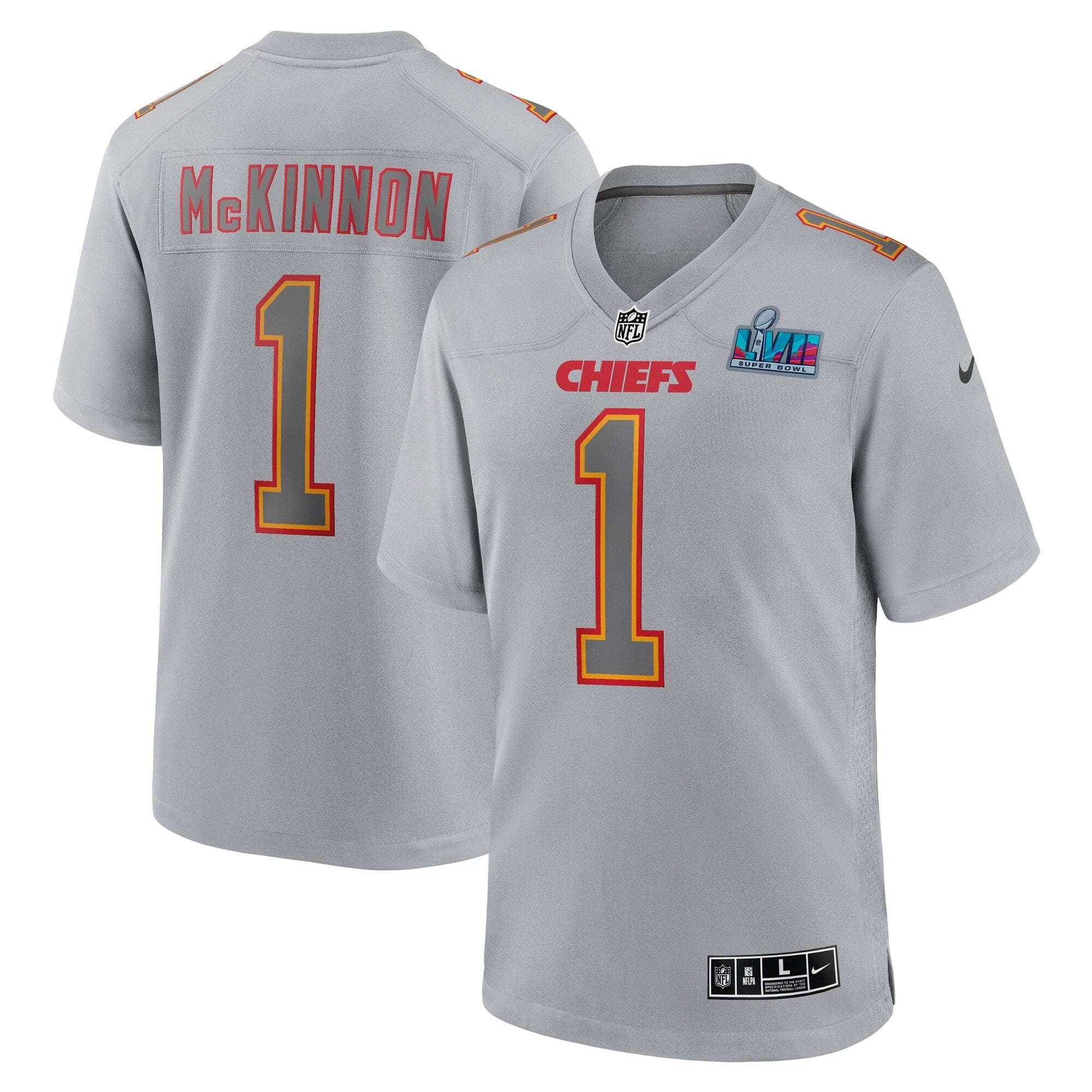 Jerick McKinnon Kansas City Chiefs  Super Bowl LVII Patch Atmosphere Fashion Game Jersey - Gray mysite