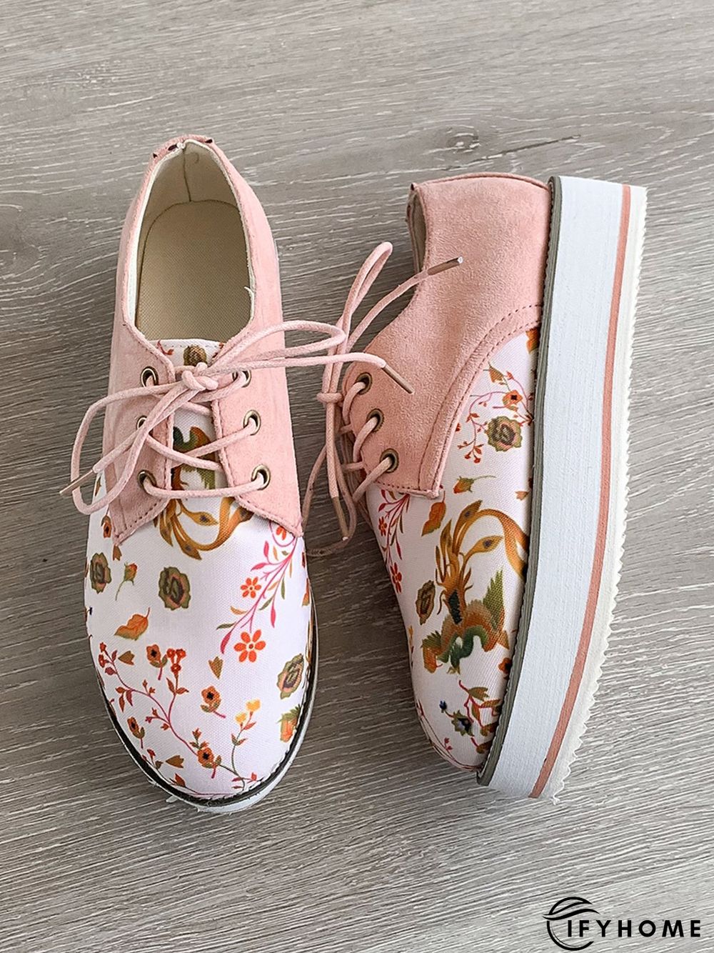 Floral Printed Patchwork Lace Up Shoes | IFYHOME