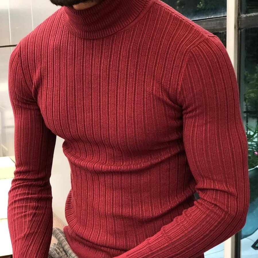 Men's Red British Vintage Skinny Pullover Sweater