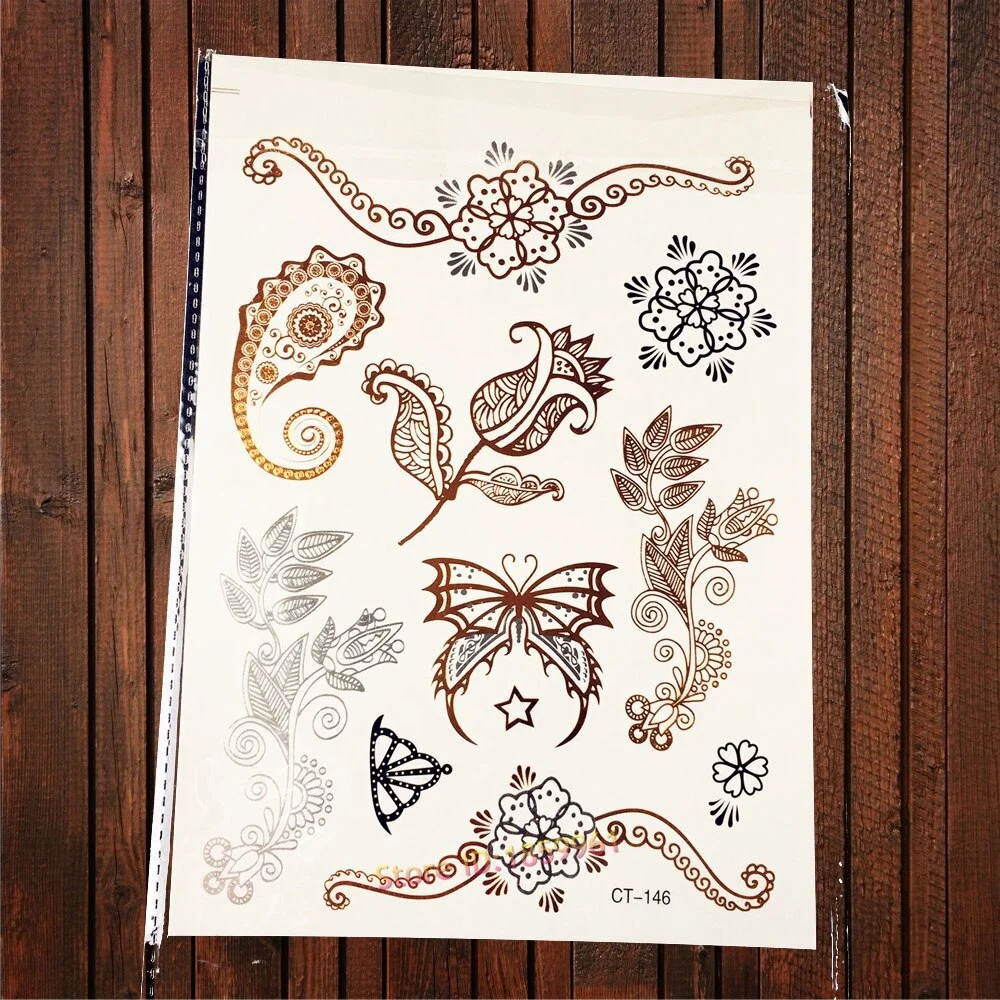 Sexy Leopard Print Tattoo Gold Metallic Wing Design Temporary Tattoo Sticker Women Body Art Waterproof Fake Tatoo Decals AYS-125