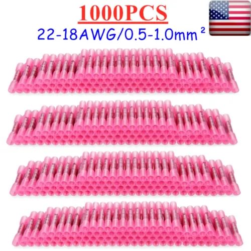 pornhint Pornhint 1000Pcs Heat Shrink Waterproof Wire Connectors Red 22-16 AWG Butt Seal Terminals New