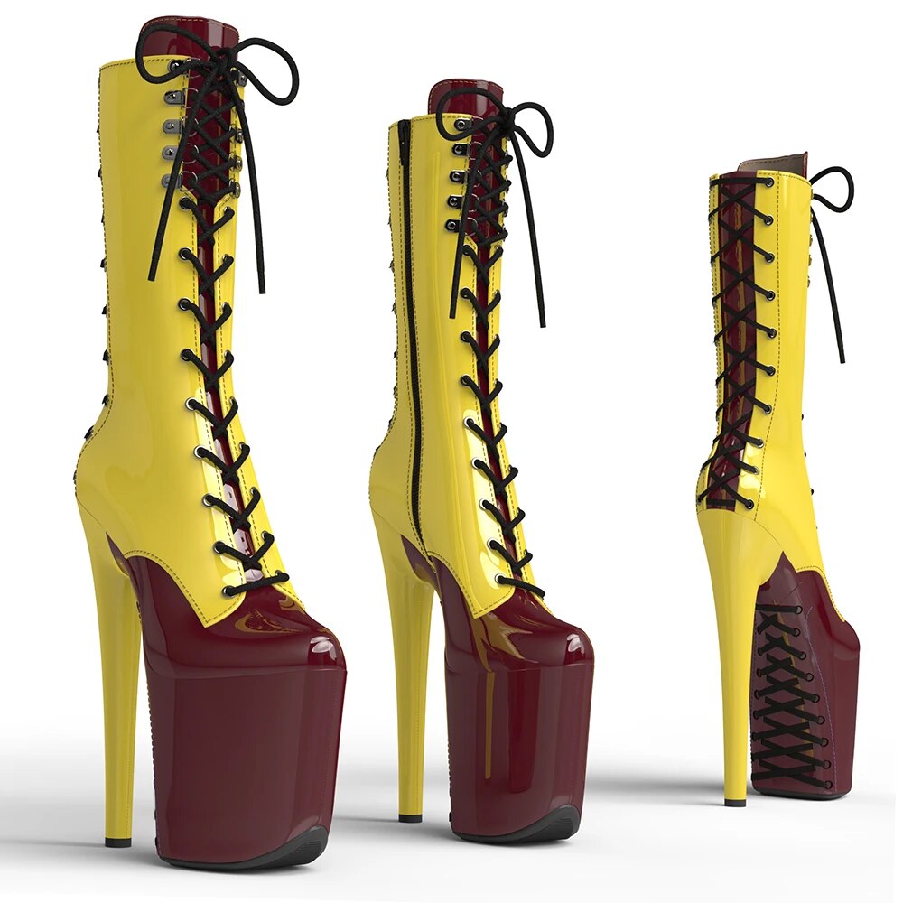 TAAFO 20CM/8inches Patent PU Mix Color Pole Dancing Shoes High Heel Platform Pole Dance Boot