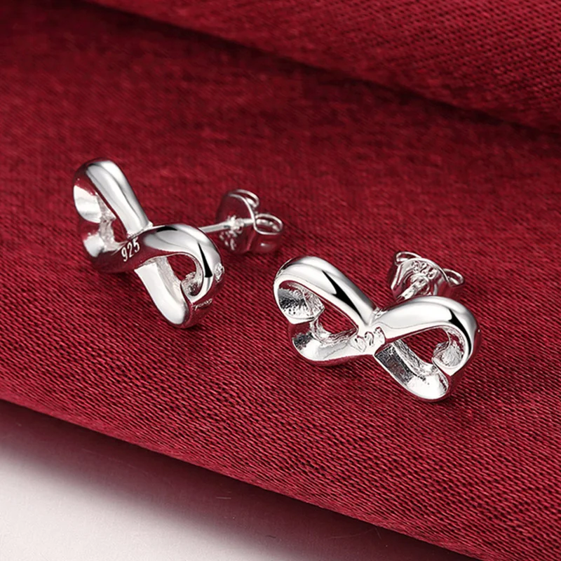 DOTEFFIL 925 Sterling Silver Double Heart Stud Earrings For Woman Jewelry