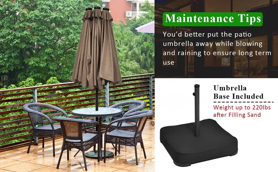 【Solar Led Lights】COSTWAY 13/15ft Large Patio Umbrella, Extra Large Outdoor Double-Sided Twin Umbrella with Base & 36 LED Lights & Crank Handle for Garden, Deck, Poolside, Patio, 4th of july decor, dad gift