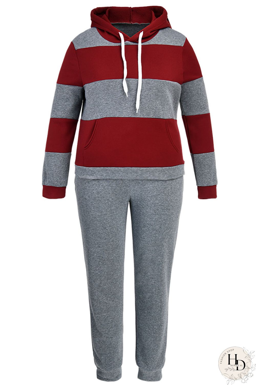 Red Casual Solid Split Joint Hooded Collar Long Sleeve Regular Sleeve Regular Two Pieces