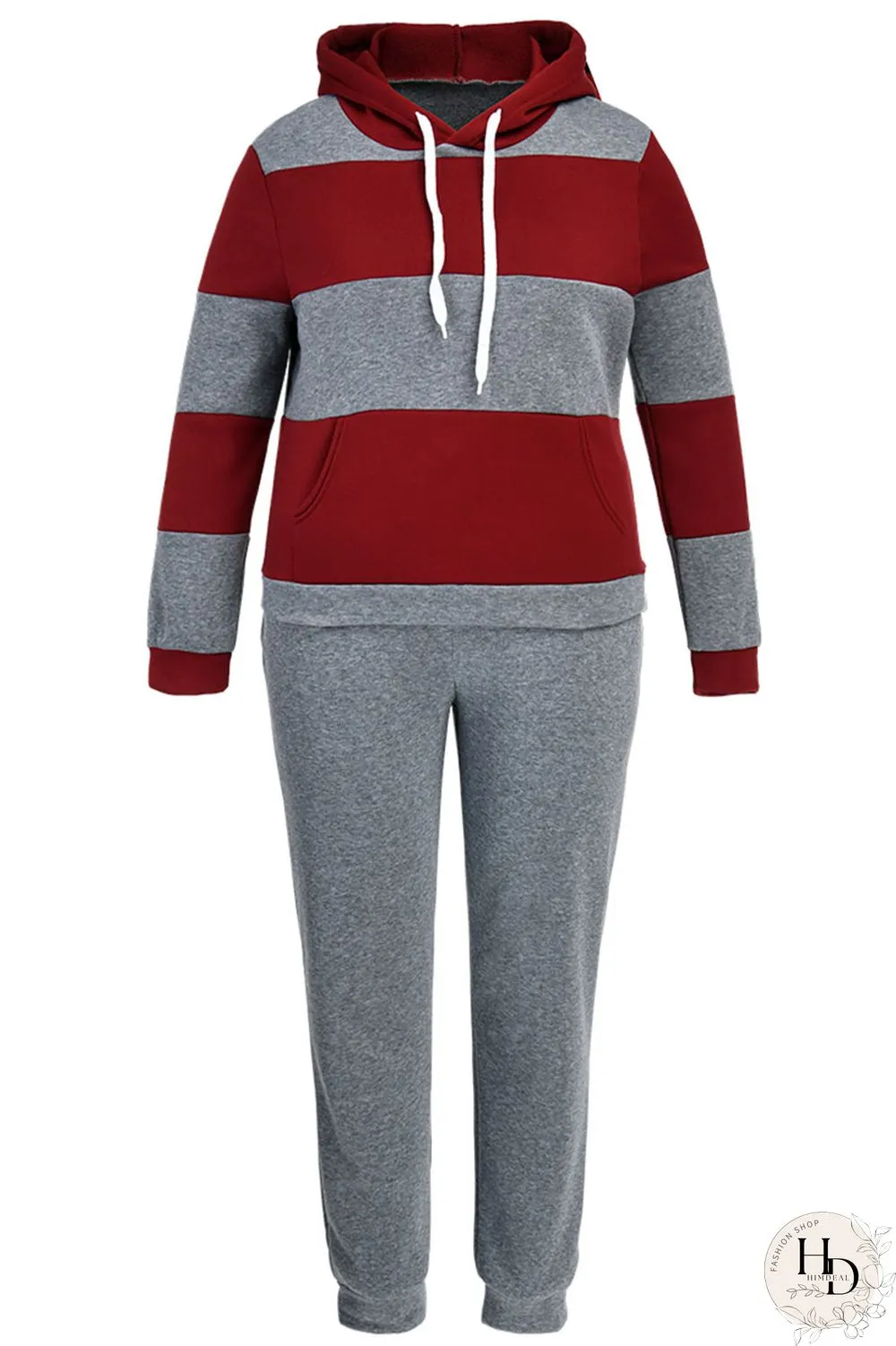 Red Casual Solid Split Joint Hooded Collar Long Sleeve Regular Sleeve Regular Two Pieces