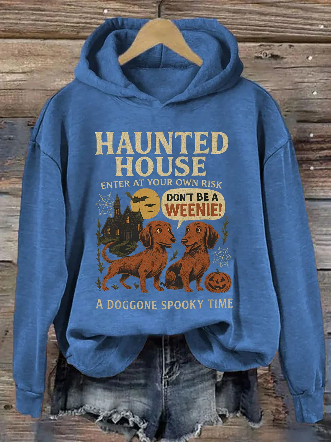 Vintage Haunted House Halloween Spooky Dachshund Hoodie
