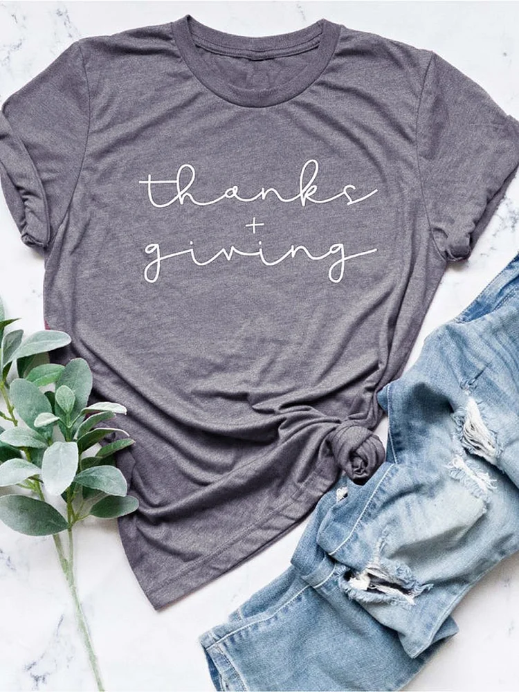 Bestdealfriday Thanksgiving Crew Neck Print T-Shirt 9905129