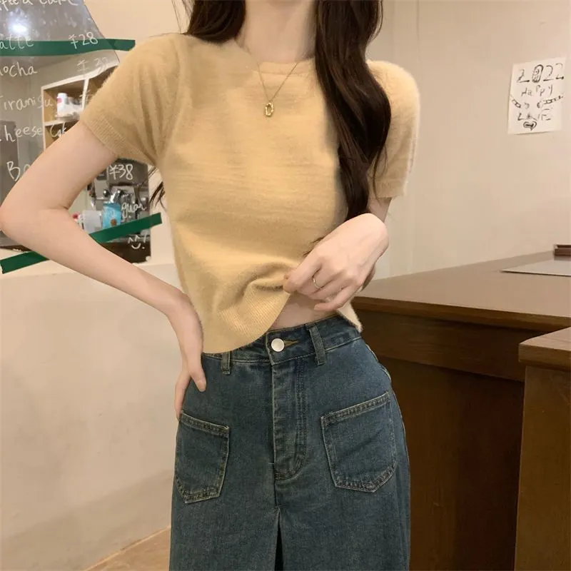 Uveng Uveng Shoulder Short Sleeves Short-Sleeved T-Shirt Repair Summer Slim New Design With Stylish Tops Hottie