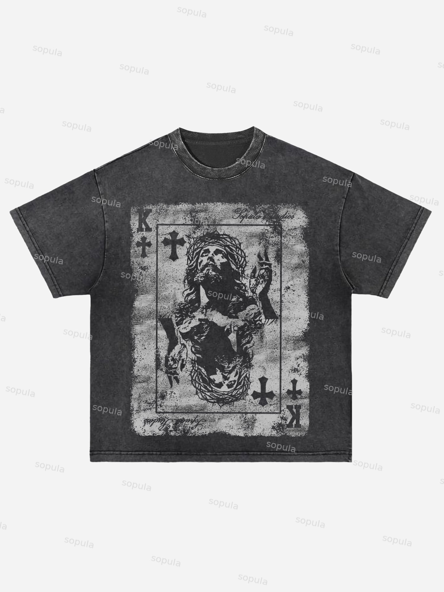 Card Cross King Jesus Vintage Graphic Acid Wash T-shirt - SOPULA