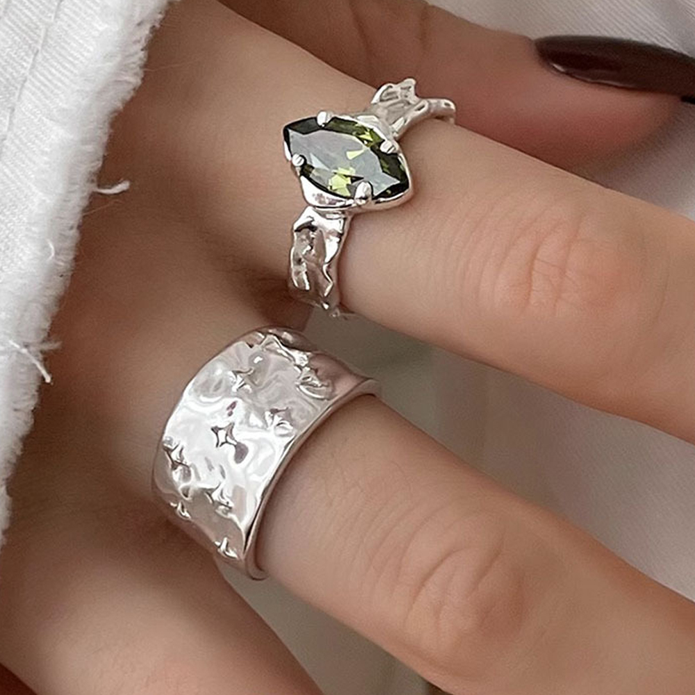 BF CLUB 925 Sterling Silver Ring For Women Jewelry Green Stone Finger Open Vintage Handmade Ring Allergy For Party Birthday Gift