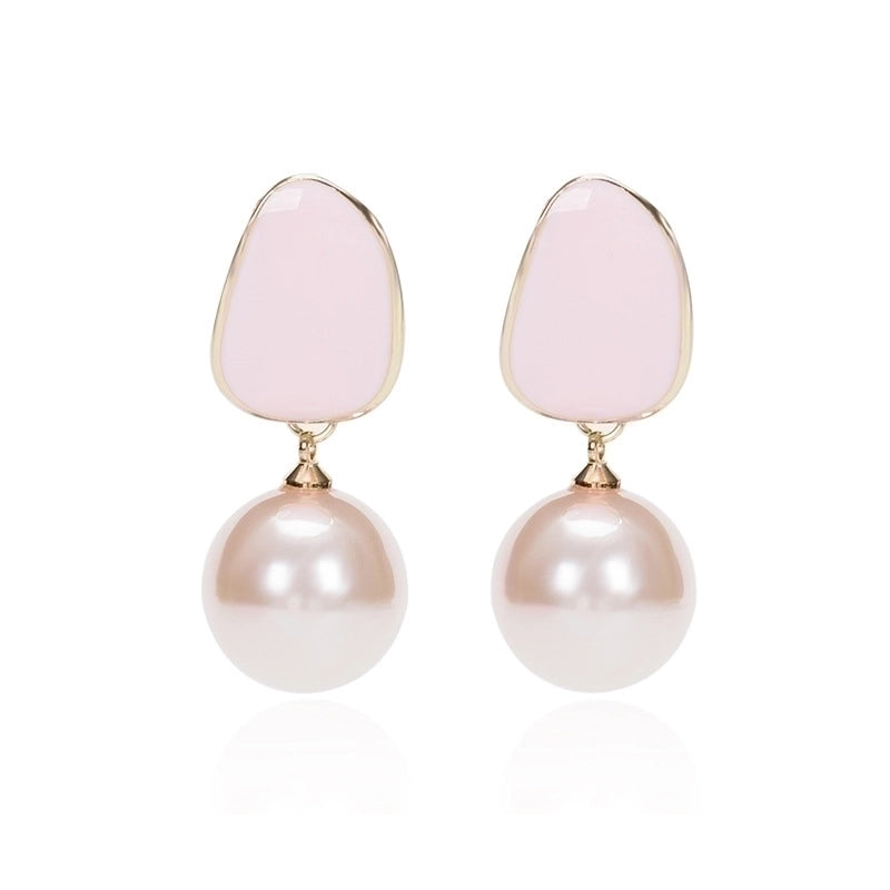 1 Pair Fashion Round Alloy Enamel Plating Inlay Pearl Women’s Drop Earrings