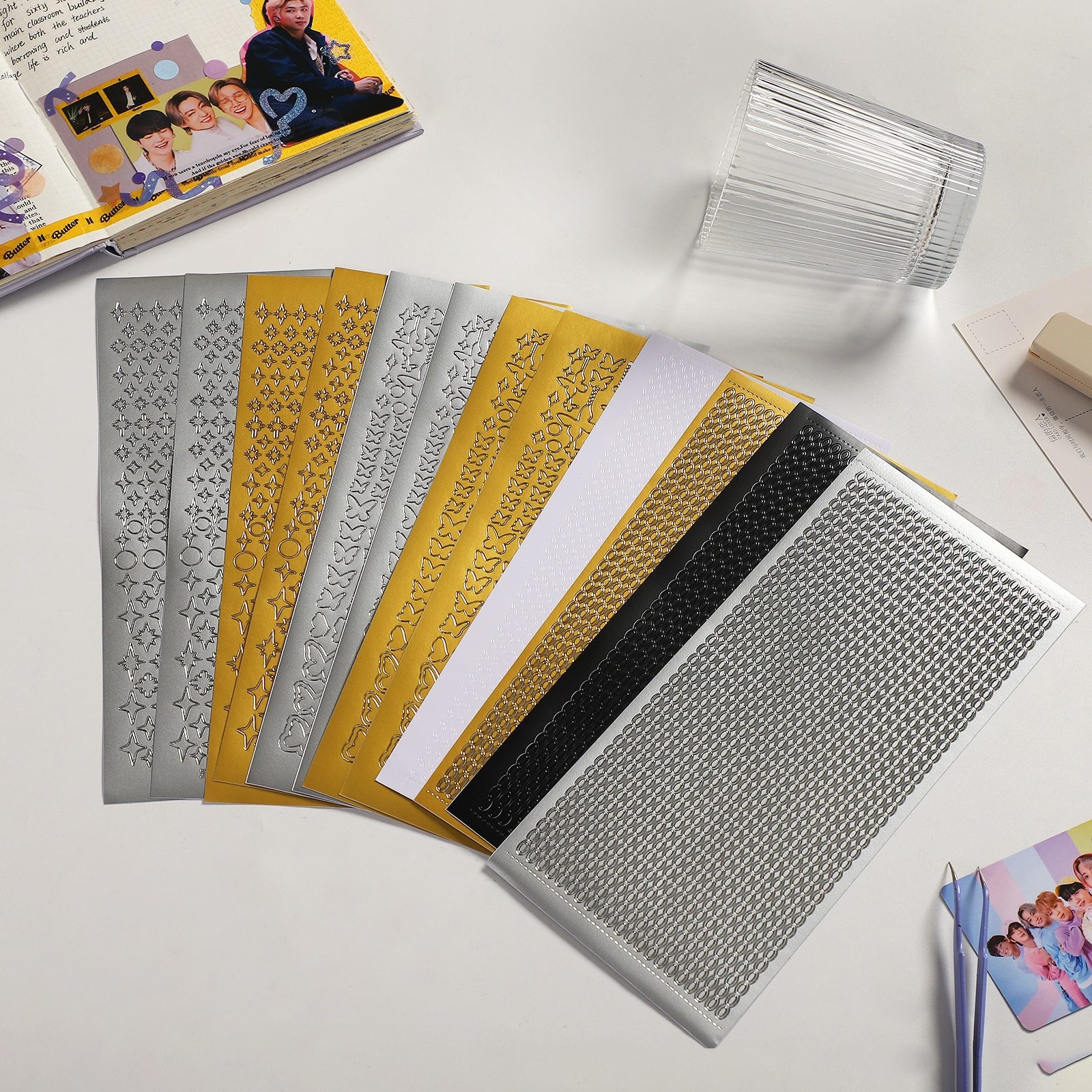 저널세이 2팩/세트 브론징 핫 실버 플라워 PVC 구 카드 스티커