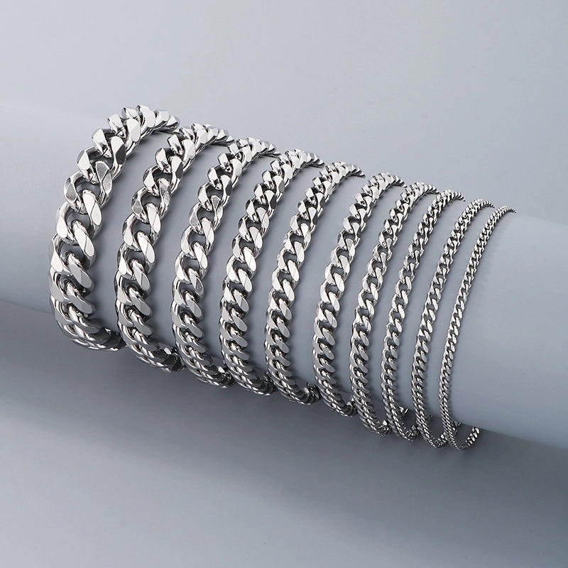 Personality, Trend, Fashion Stainless Steel Multi-Specification Cuban Link Chain Bracelets For Men And Women