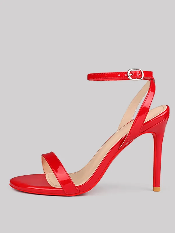 100mm Women's Round Toe Sandals Stiletto Red Bottom High Heels Ankle Strap Patent  Party Shoes