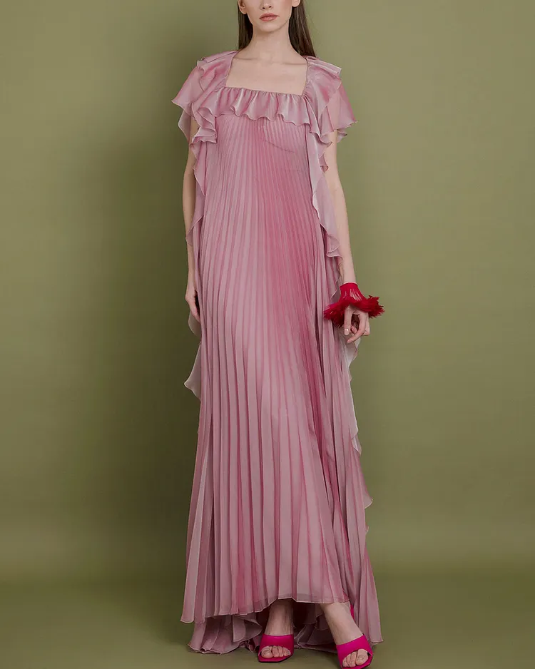 Ruffle Back Pleated Dress
