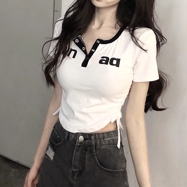Stretch Slim Letter Short Sleeve T-Shirt Top