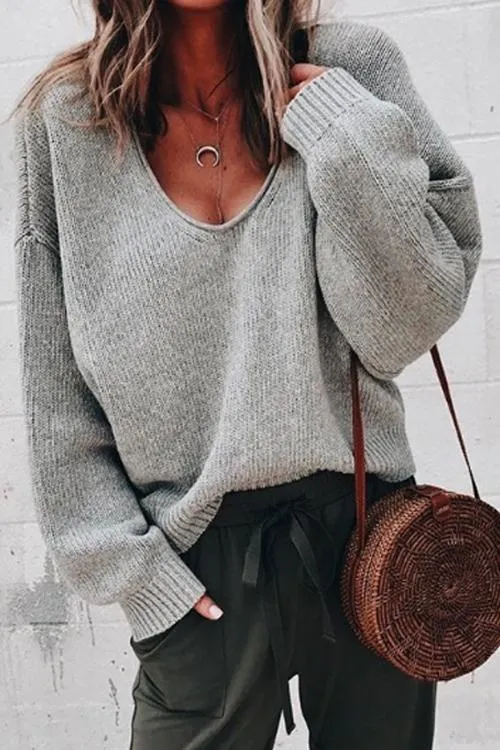 Simple V Neck Bat Sweater