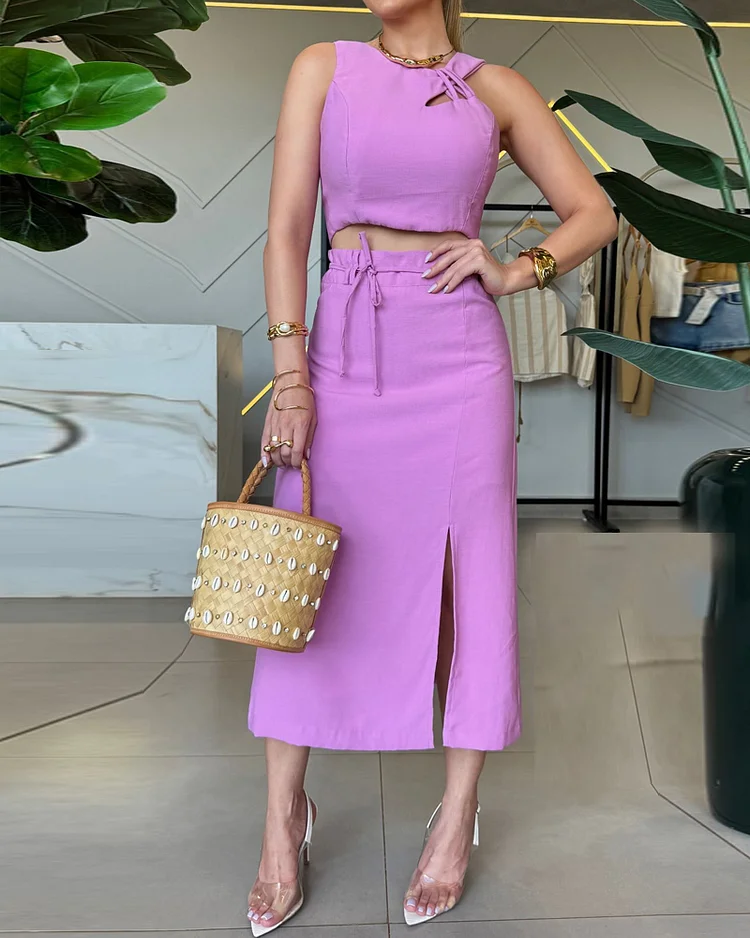 Casual solid color two piece suit