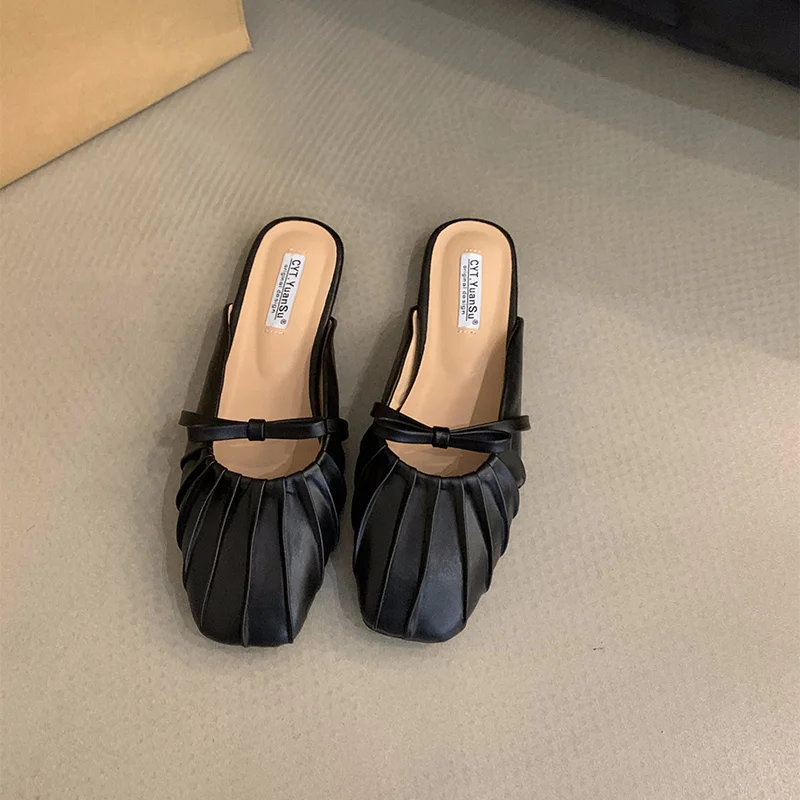Zhungei Designer Summers Women Mules Slippers Fashion Elegant Shallow Cover Toe Slides Shoes Ladies Casaul Flats Sandalias