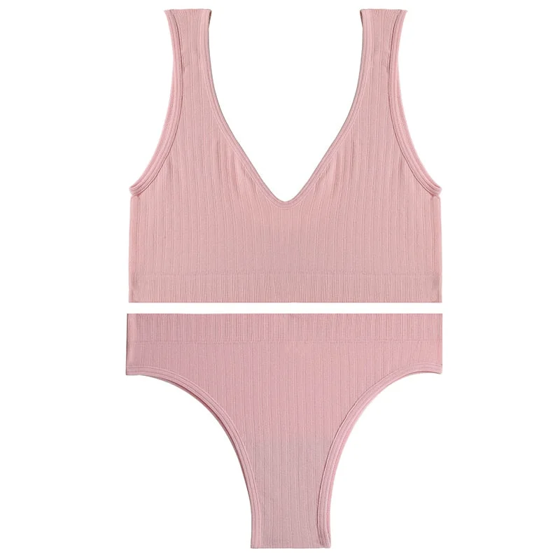 Sexy Women Seamless Lingerie Tops Thong Panty Set U-shaped Back Fitness Bralette Push Up Sports Bra Suit Femme Underwear Girls