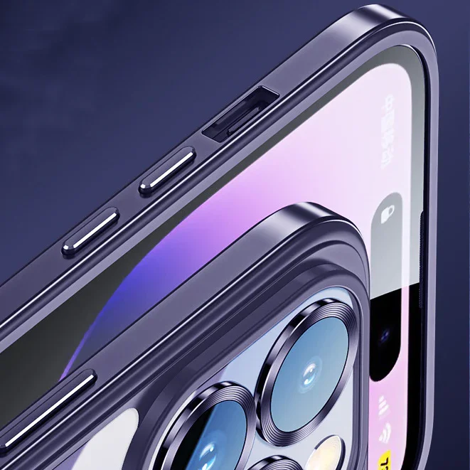 For iPhone13/14 Lens Nano Glass Metal Frame Phone Case