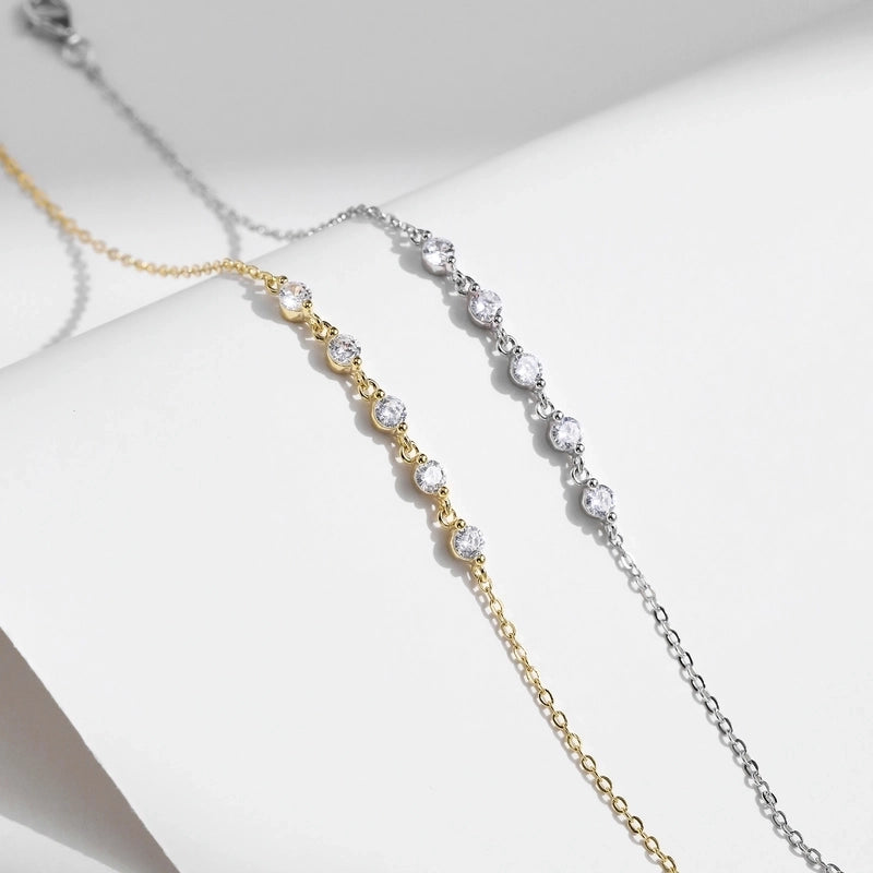 Round Brilliant 925 Sterling Silver Cable Chain Bracelets IG Style Elegant Shiny