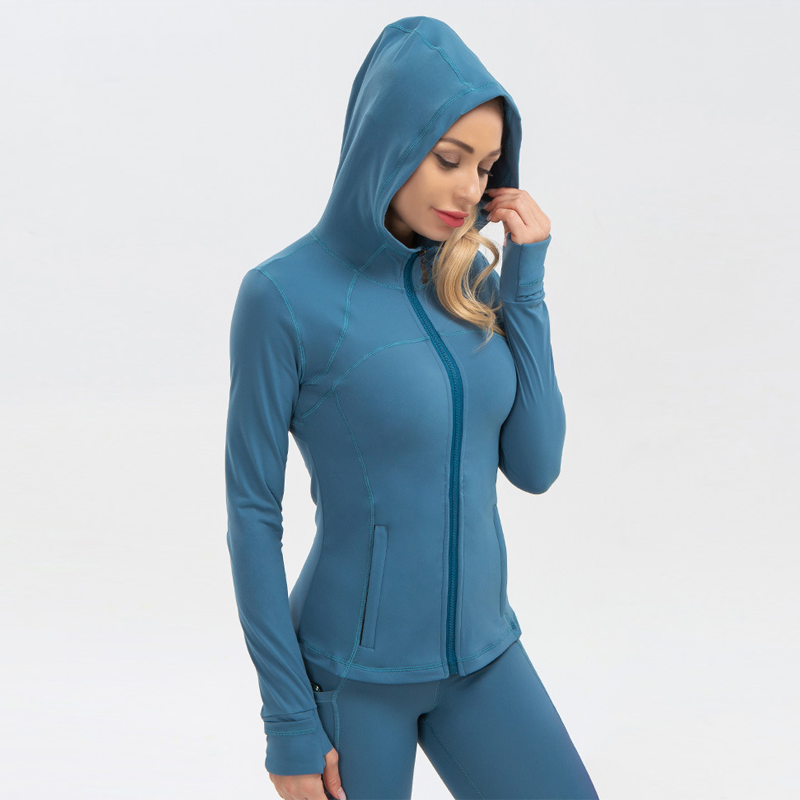 Blue Womens Full Zip Athletic Running Hooded Jackets Yoga Lightweight with Thumb Holes-Sicily Wang