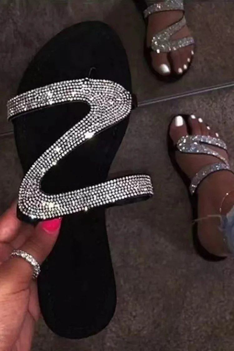 Beach Z Shape Rhinestone Clip Toe Flat Slippers 2024 - Xpluswear
